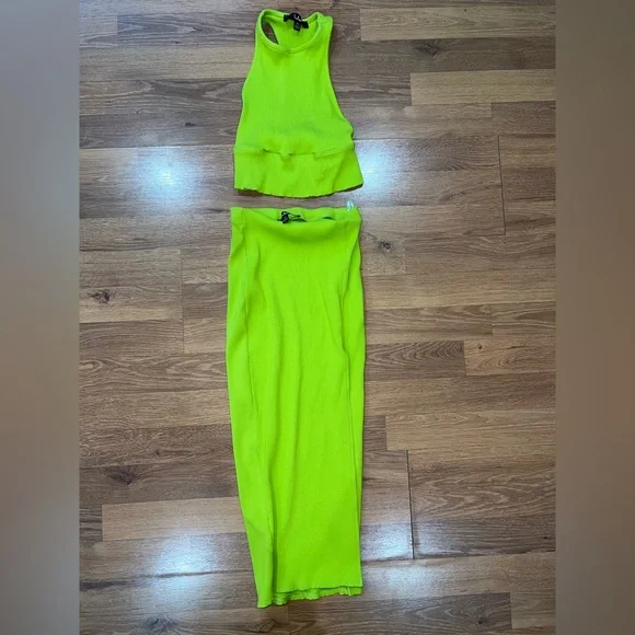 Lulus Neon Green Ribbed Set - Picture 1 of 3